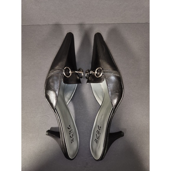BCBG Paris Women 7B Black Leather Horsebit Pointed Toe Mule Kitten Heels Career - Picture 7 of 9